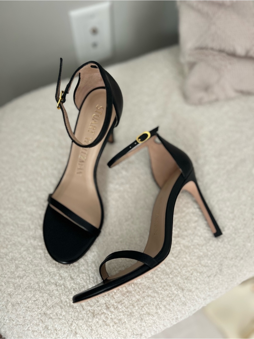 Stuart Weitzman 5.5 nudistsong Black Ankle-Strap Stiletto Sandals